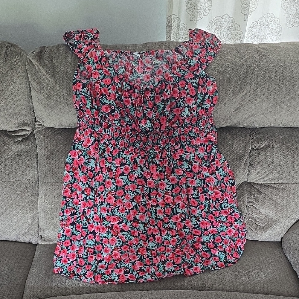 Old Navy Pink and Black Floral Blouse